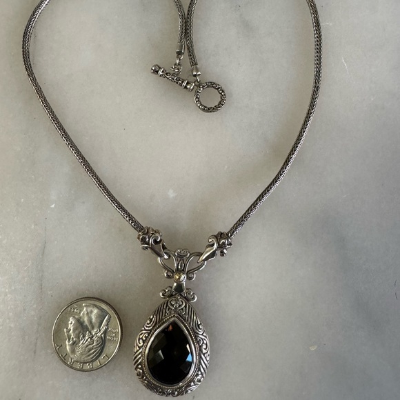 18 inch SS and 18k gold with Smokey topaz necklace -41 grams - Picture 6 of 7